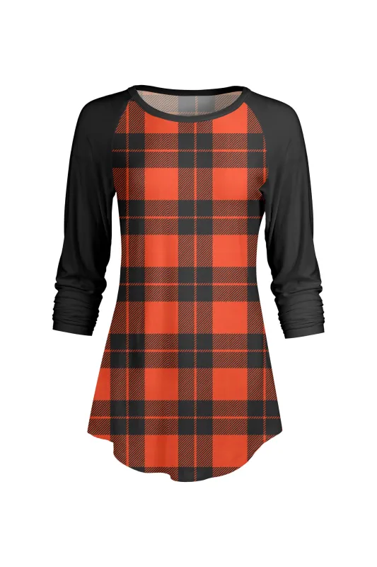 Lily by Firmiana Women’s ¾ Sleeve Scoop Neck Tunic Top Buffalo Plaid Halloween sold by Zulily