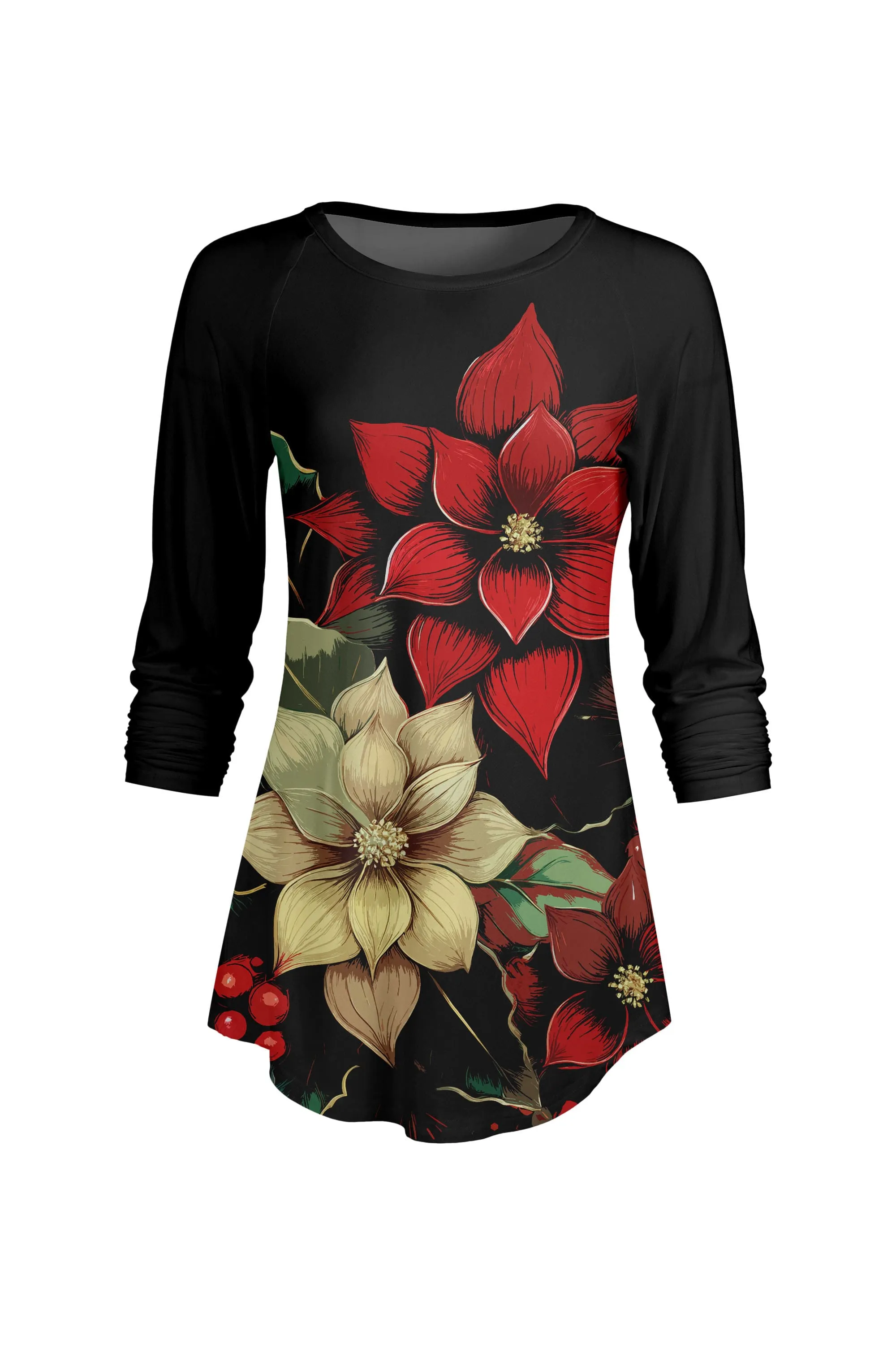 Lily by Firmiana Women’s ¾ Sleeve Scoop Neck Tunic Top Poinsettia Floral Print sold by Zulily product image thumbnail 2