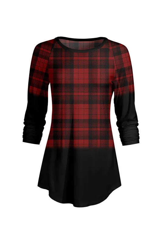 Lily by Firmiana Women’s ¾ Sleeve Scoop Neck Tunic Top Red & Black Plaid Holiday sold by Zulily