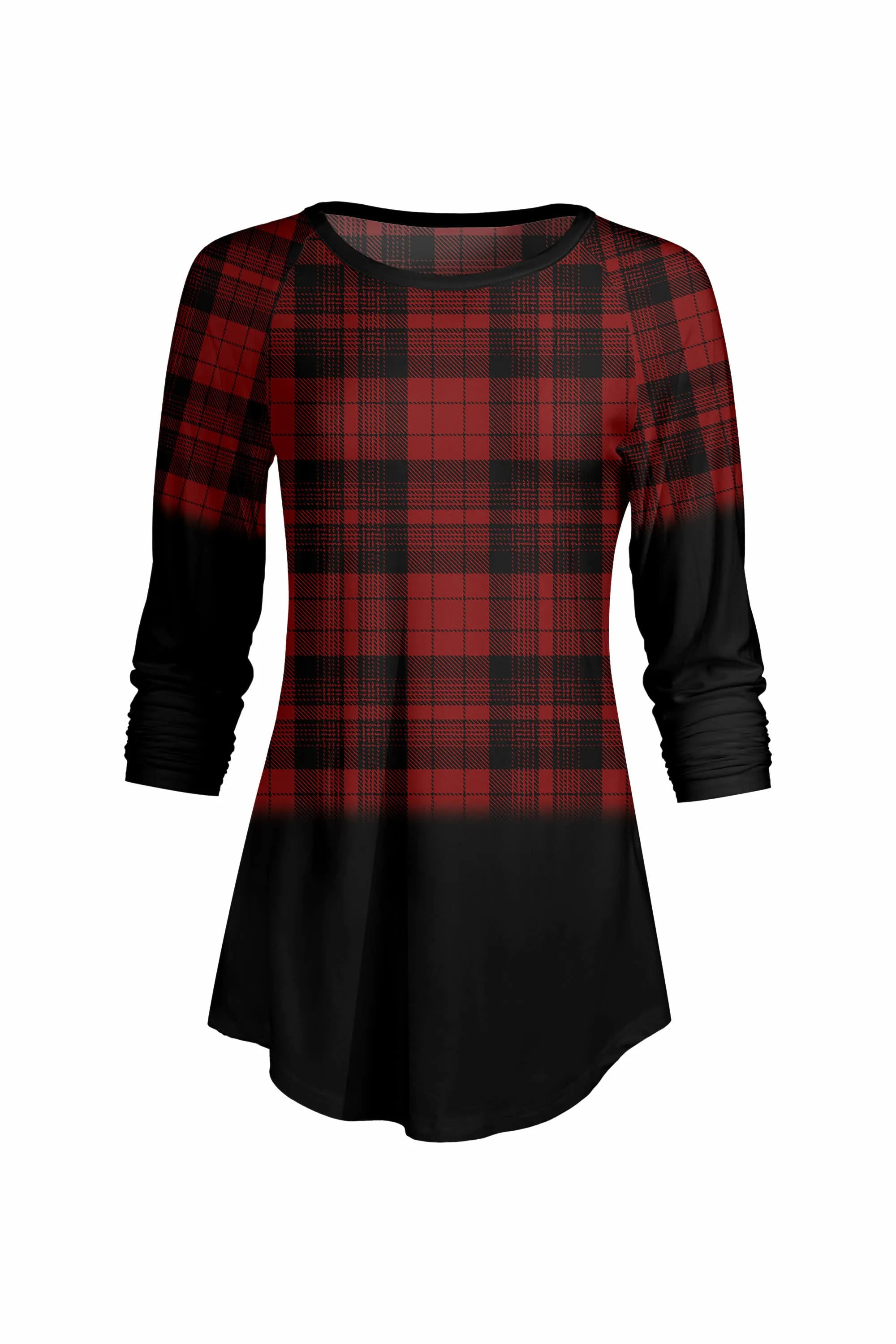 Lily by Firmiana Women’s ¾ Sleeve Scoop Neck Tunic Top Red & Black Plaid Holiday sold by Zulily