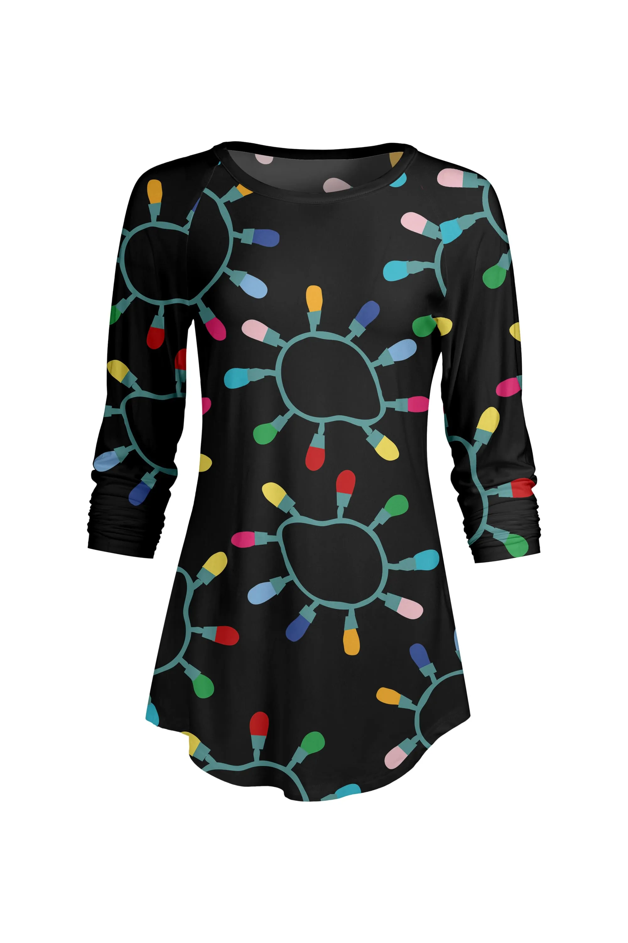 Lily by Firmiana Women’s ¾ Sleeve Scoop Neck Tunic Top Christmas Lights Print sold by Zulily product image thumbnail 3