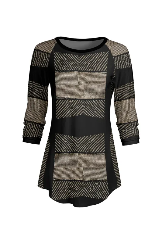 Lily by Firmiana Women’s ¾ Sleeve Scoop Neck Tunic Top Gold & Black Stripe Print sold by Zulily