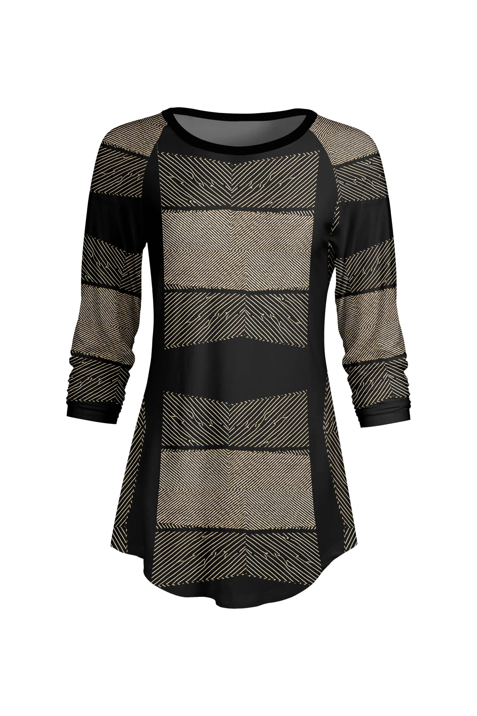 Lily by Firmiana Women’s ¾ Sleeve Scoop Neck Tunic Top Gold & Black Stripe Print sold by Zulily