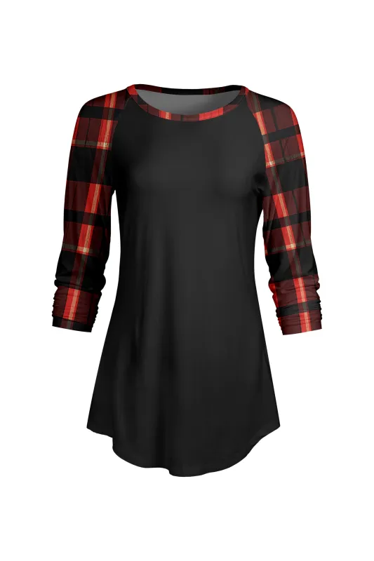 Lily by Firmiana Women’s ¾ Sleeve Scoop Neck Tunic Top Buffalo Plaid Red Sleeve sold by Zulily