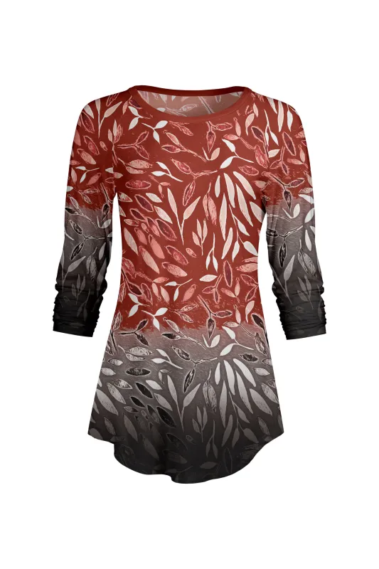 Lily by Firmiana Women’s ¾ Sleeve Scoop Neck Tunic Top Ombre Red Floral Fade sold by Zulily