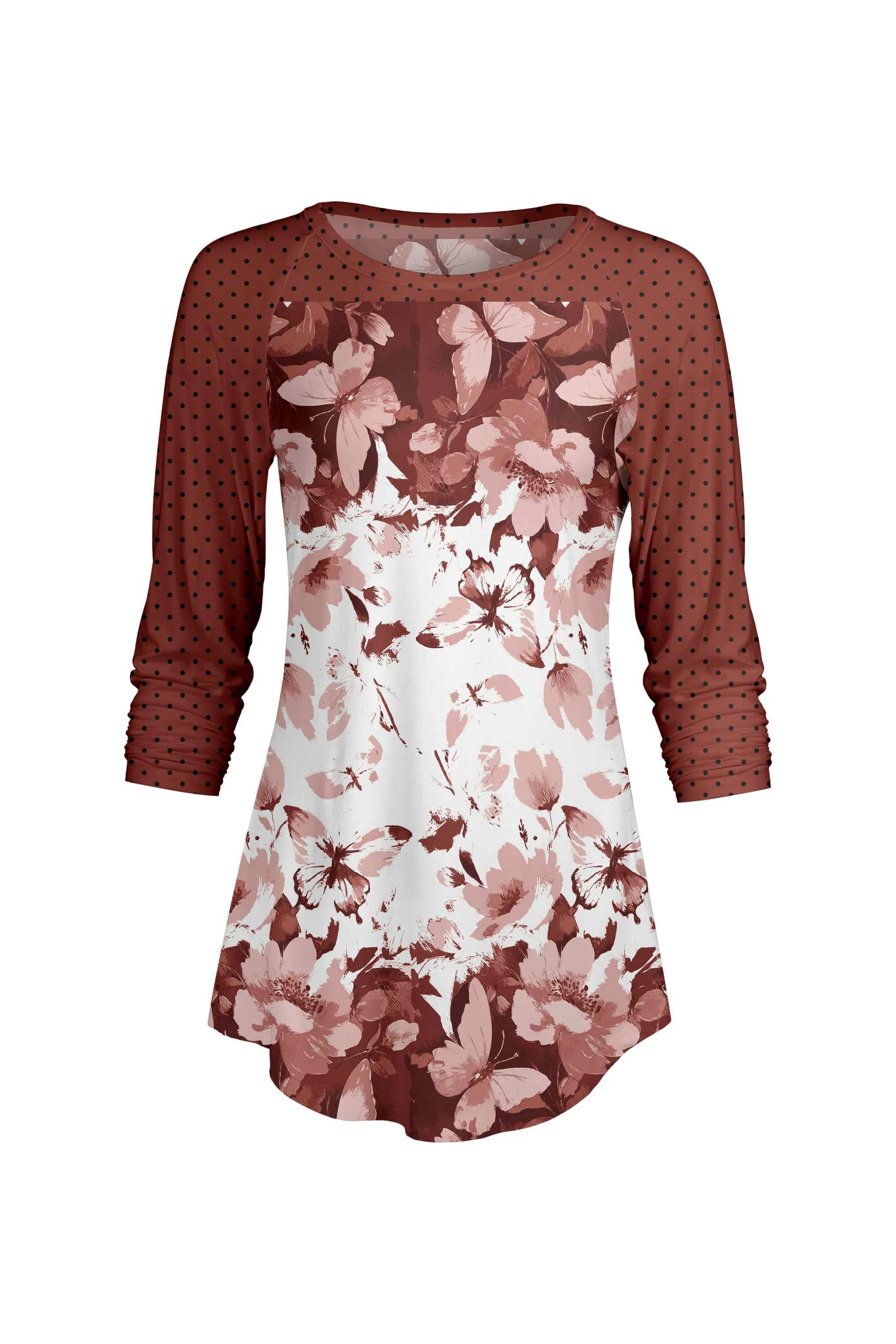 Lily by Firmiana Women’s ¾ Sleeve Scoop Neck Tunic Top Brown & Cream Floral Border sold by Zulily product image thumbnail 3