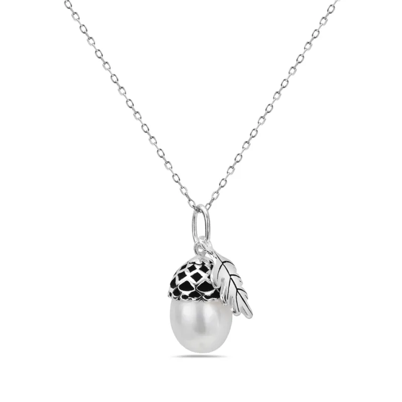 Vera & Co Women Sterling Silver Acron Charm with Freshwater Pearl Necklace 18 inches sold by Zulily