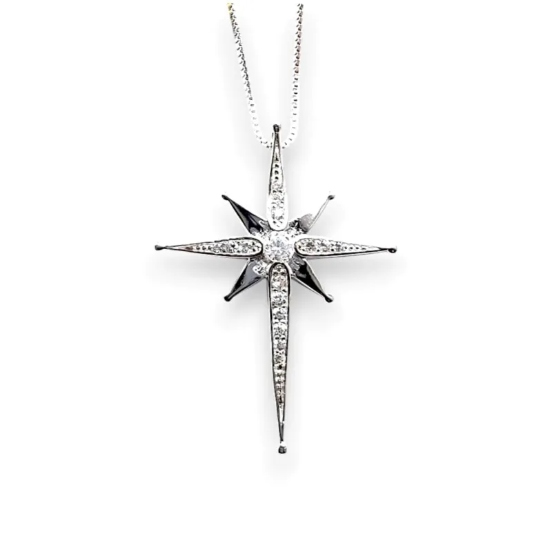Vera & Co Women Sterling Silver Starburst CZ Penant Necklace 18 inches sold by Zulily