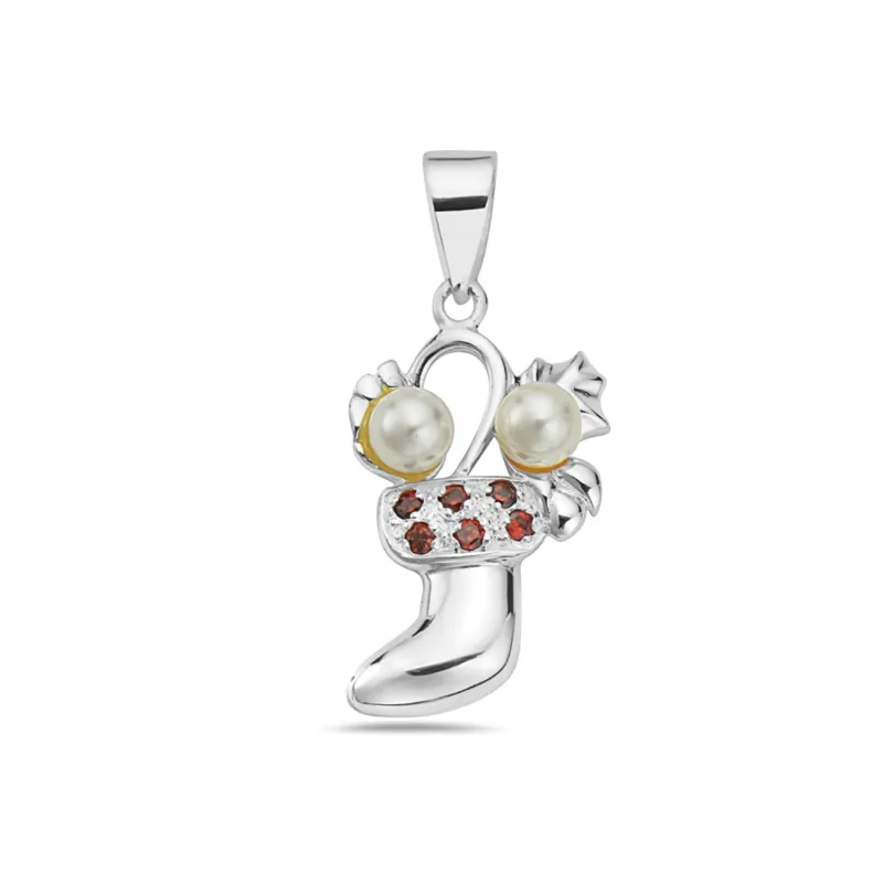 Vera & Co Women Sterling Silver Stocking with Red CZ and Freshwater Pearl Charm Necklace 18 inches sold by Zulily