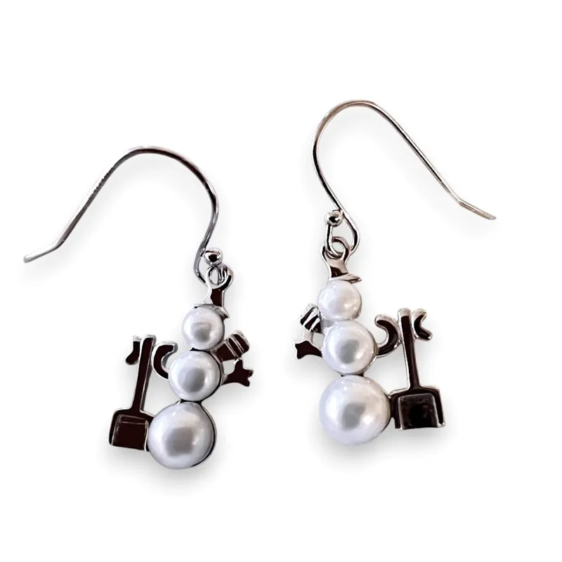 Vera & Co Women Sterling Silver Freshwater Pearl Snowman with Shoves Earring made by Zulily