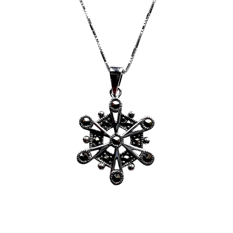 Vera & Co Women Sterling Silver with Marcasite Stone Snowflake Pendant Necklace 18 inches sold by Zulily
