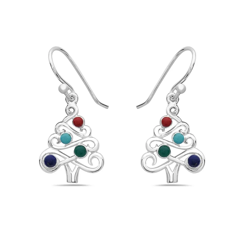 Vera & Co Women Sterling Silver Christmas Tree with Multi-Stone Earring sold by Zulily