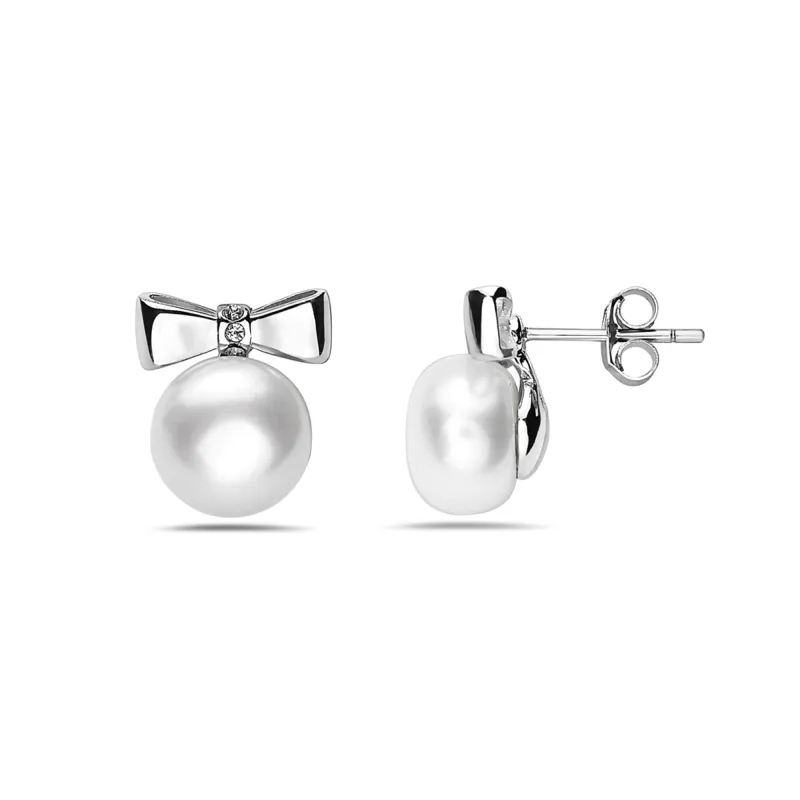 Vera & Co Women Sterling Silver Bow with 10 mm Freshwater Pearl Earring sold by Zulily