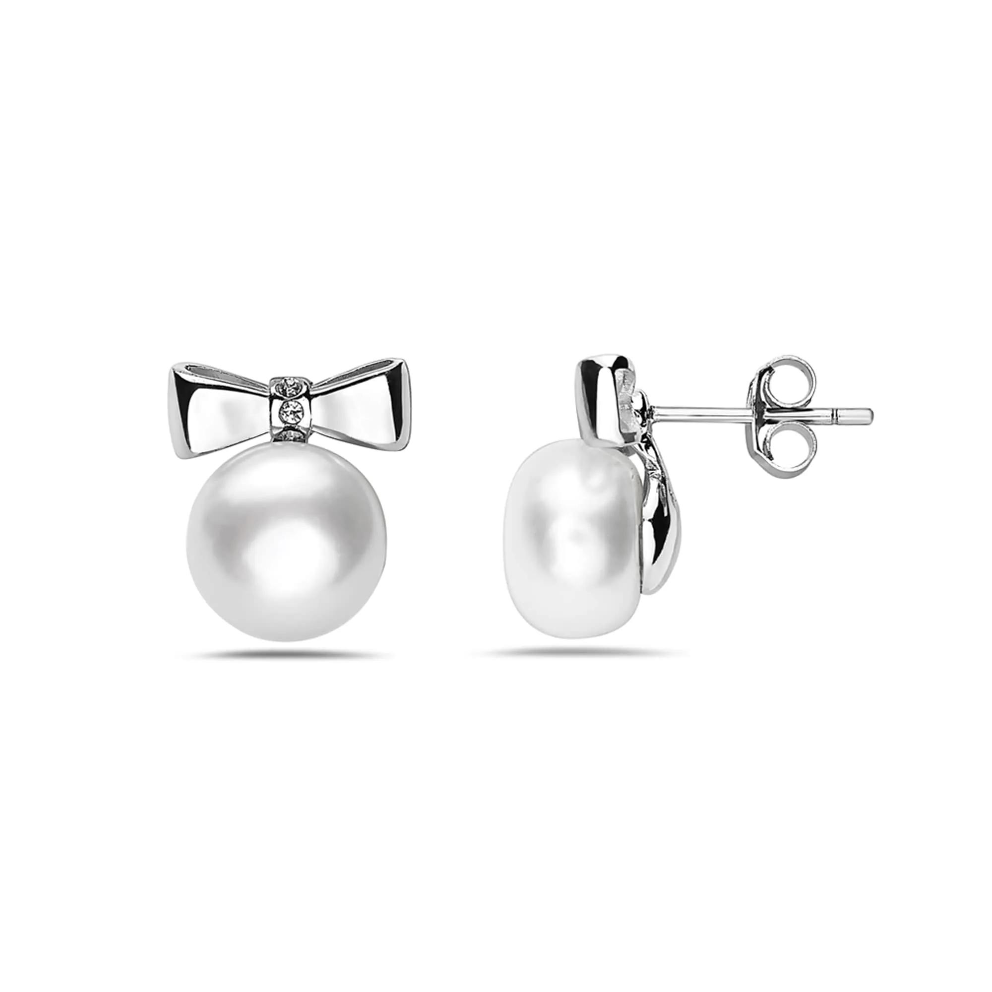 Vera & Co Women Sterling Silver Bow with 10 mm Freshwater Pearl Earring sold by Zulily