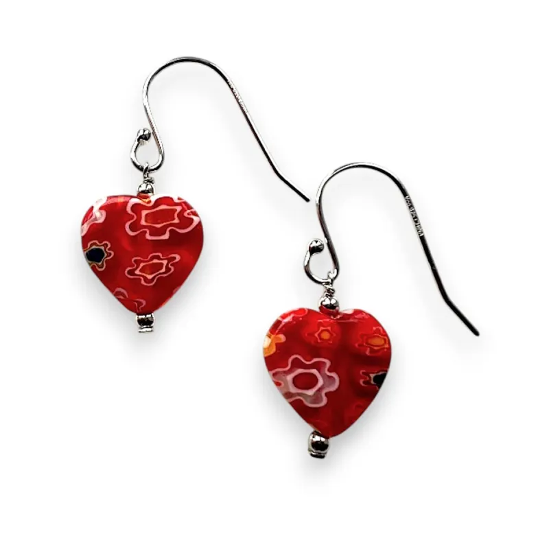 Vera & Co Women Sterling Silver Red Flower Murano Heart Shape Earring sold by Zulily
