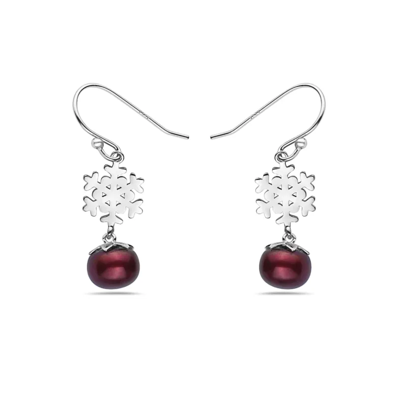 Vera & Co Women Sterling Silver Dangling Snowflake and Red Freshwater Pearl made by Zulily
