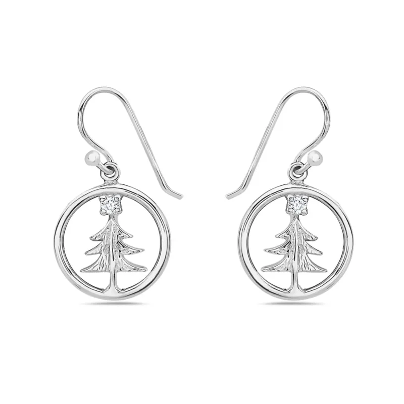 Vera & Co Sterling Silver Christmas Tree with CZ in Circle Dangle Earring for women sold by Zulily