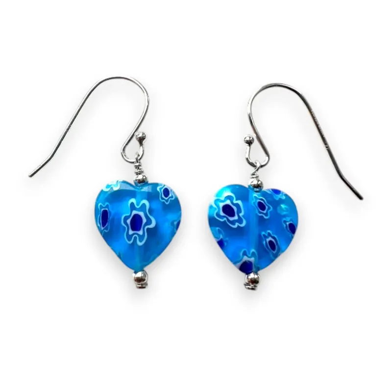 Vera & Co Sterling Silver Blue Flower Murano Heart Shape Earring for women sold by Zulily