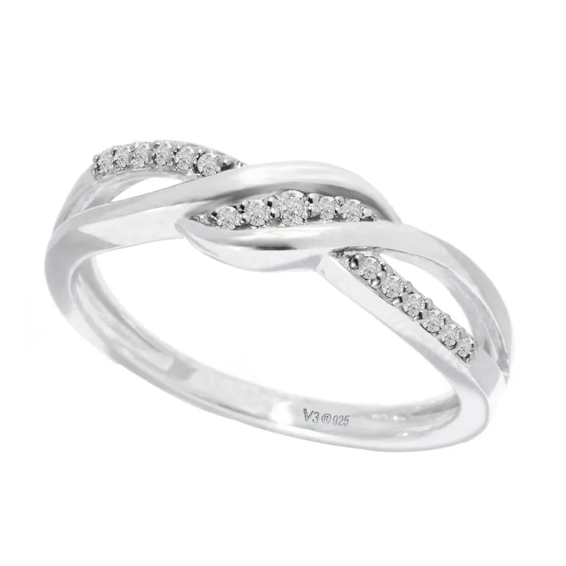 V3 Jewelry Sterling Silver Natural White Diamond Crossover ring sold by Zulily