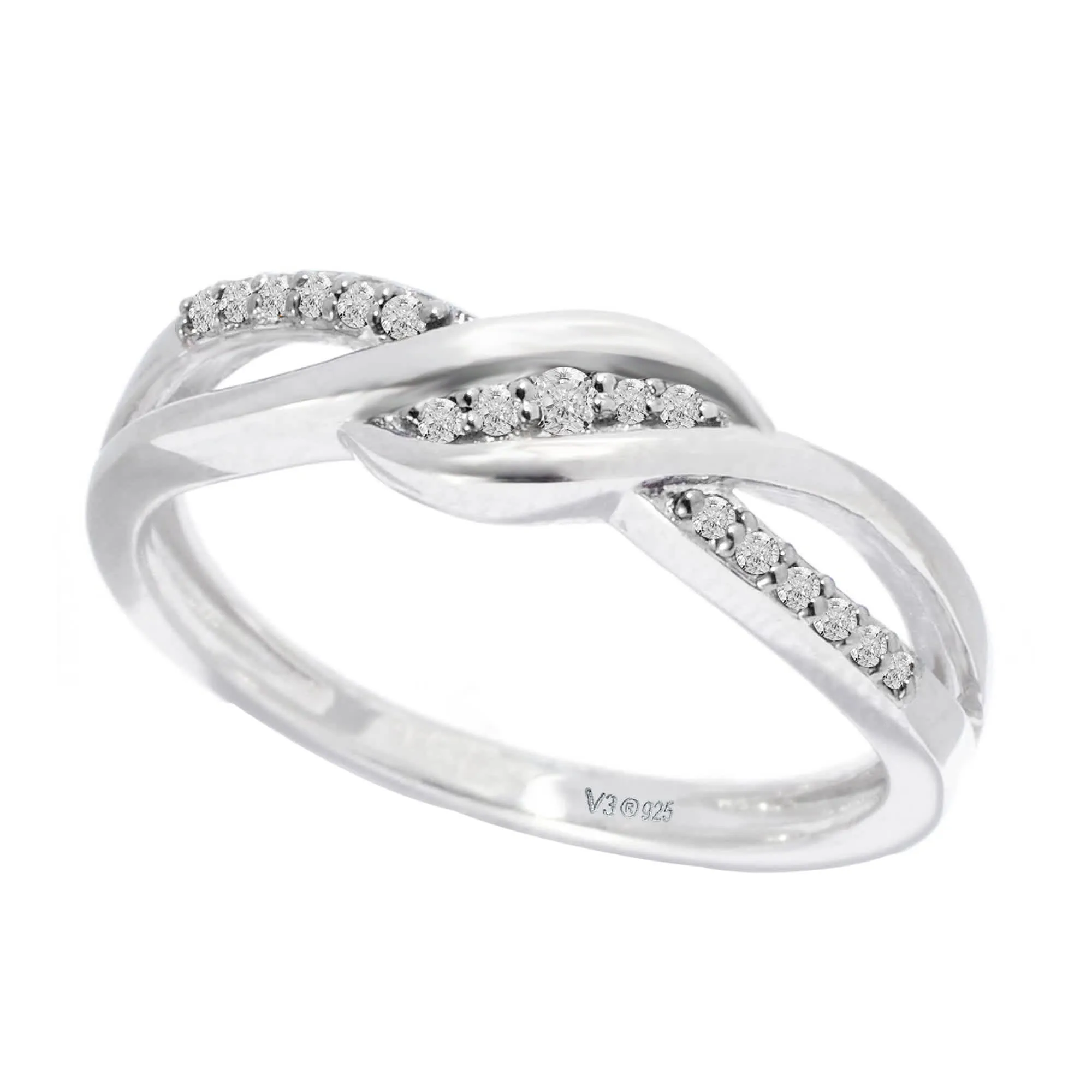 V3 Jewelry Sterling Silver Natural White Diamond Crossover ring sold by Zulily
