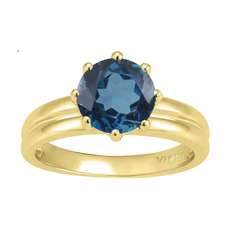V3 Jewelry 18KT Gold Over Sterling Silver 2.20CT Round Natural London Blue Topaz Solitaire Ring sold by Zulily