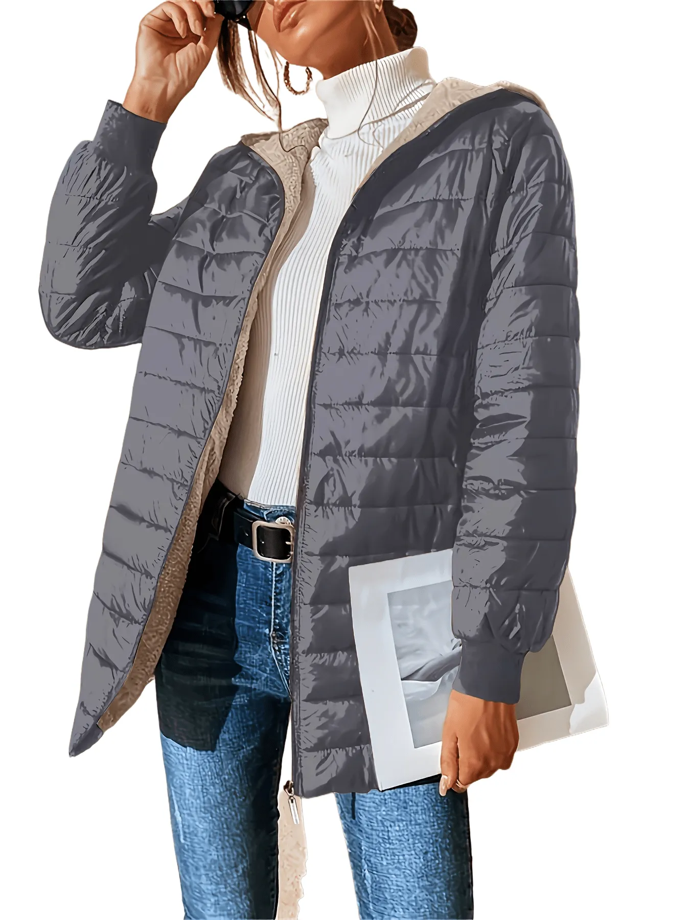 Chic YC Women's Lightweight Packable Quilted Jacket Winter Warm Coat Gray sold by Zulily product image thumbnail 3