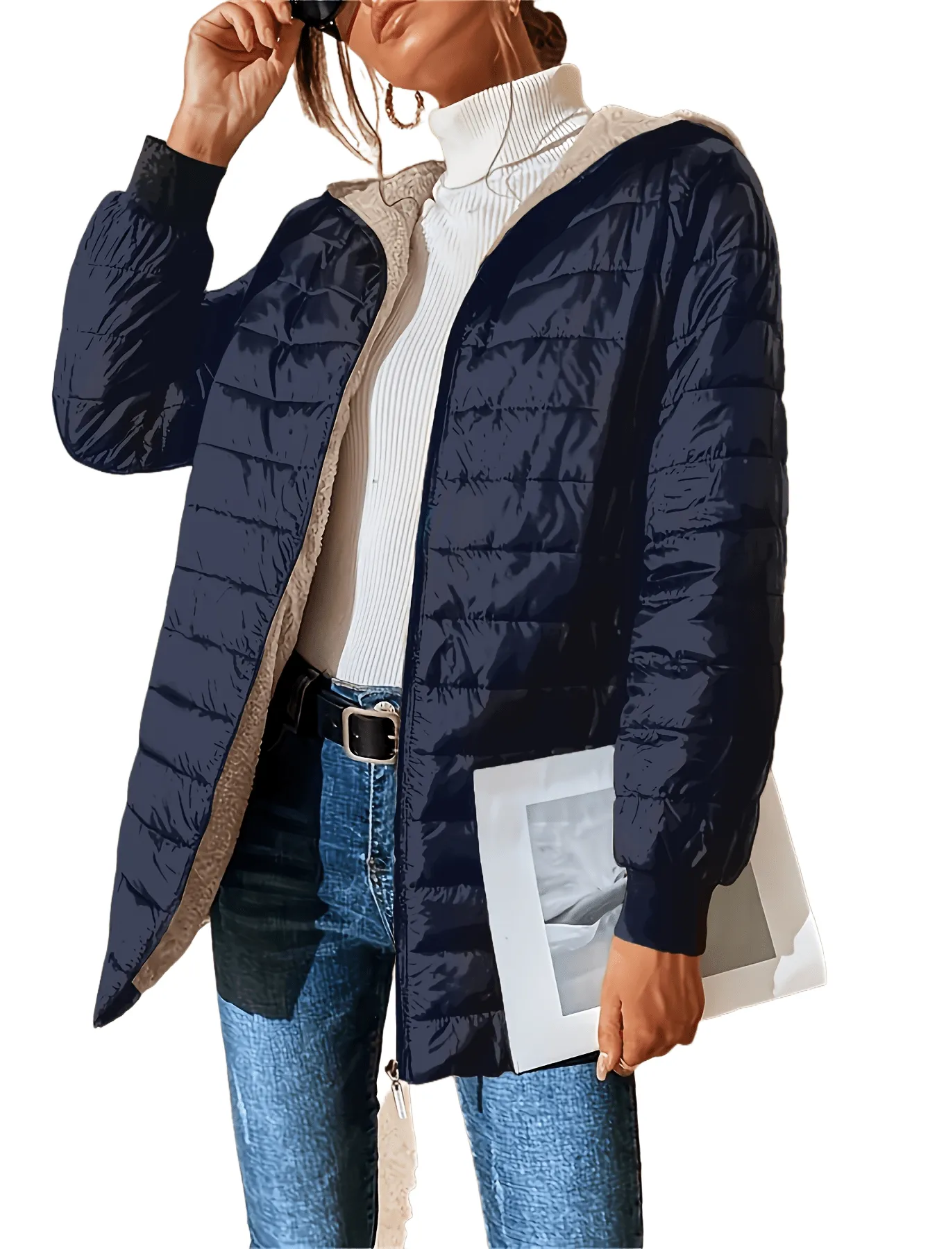 Chic YC Women's Lightweight Packable Quilted Jacket Winter Warm Coat Navy sold by Zulily product image thumbnail 3