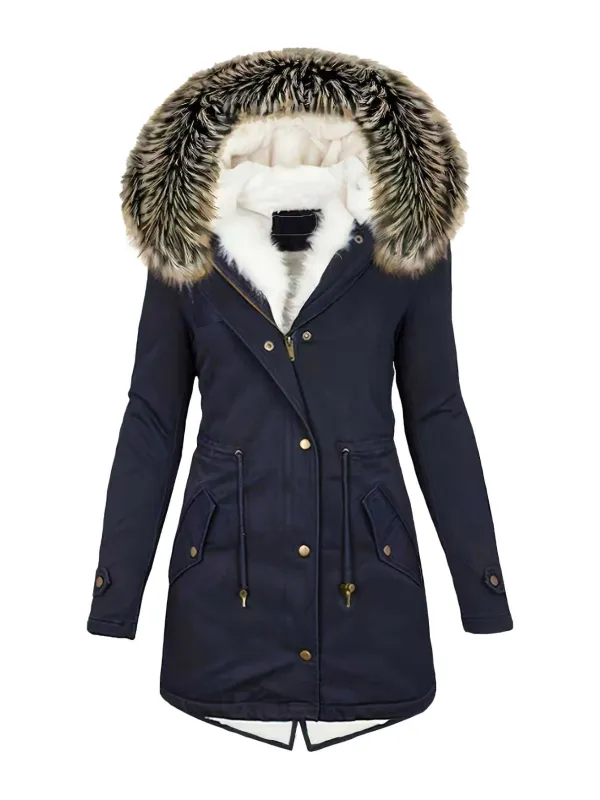 Chic YC Women's Navy Warm Winter Parka Coat Fleece Lined Military Jacket Women Faux Fur Hooded Coat sold by Zulily
