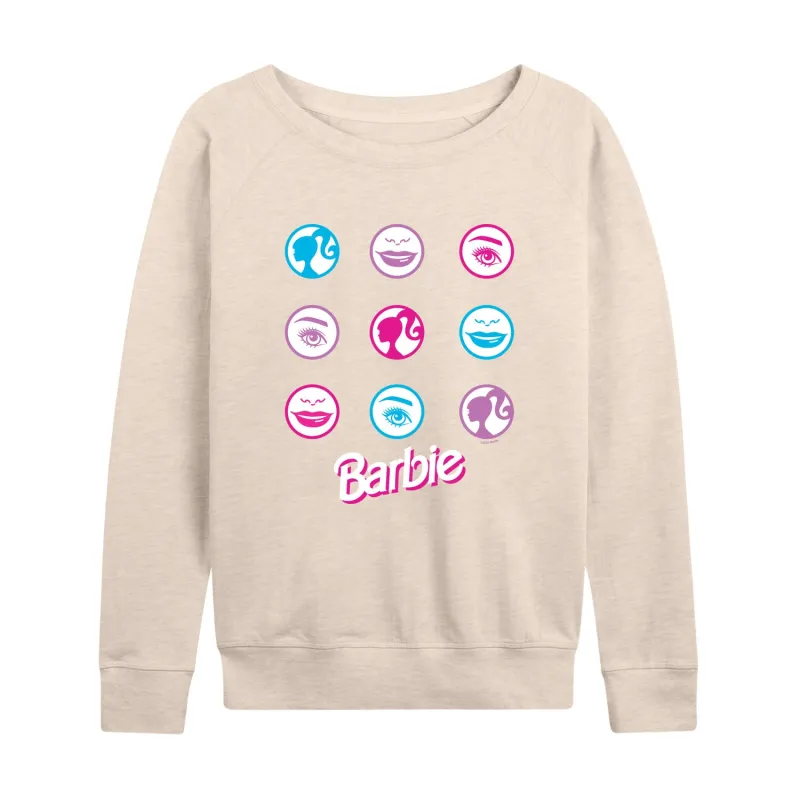 Barbie - Iconic Features of Barbie - Women's Lightweight French Terry Long Sleeve Shirt sold by Zulily