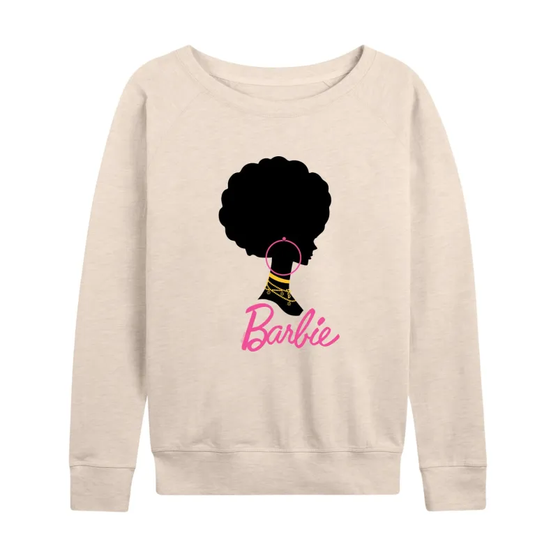 Barbie - Afro Barbie with Hoop Earrings - Women's Lightweight French Terry Long Sleeve Shirt sold by Zulily