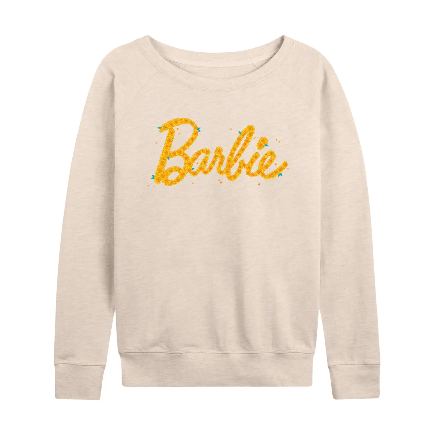 Barbie - Floral Pattern Logo Filled - Women's Lightweight French Terry Long Sleeve Shirt sold by Zulily