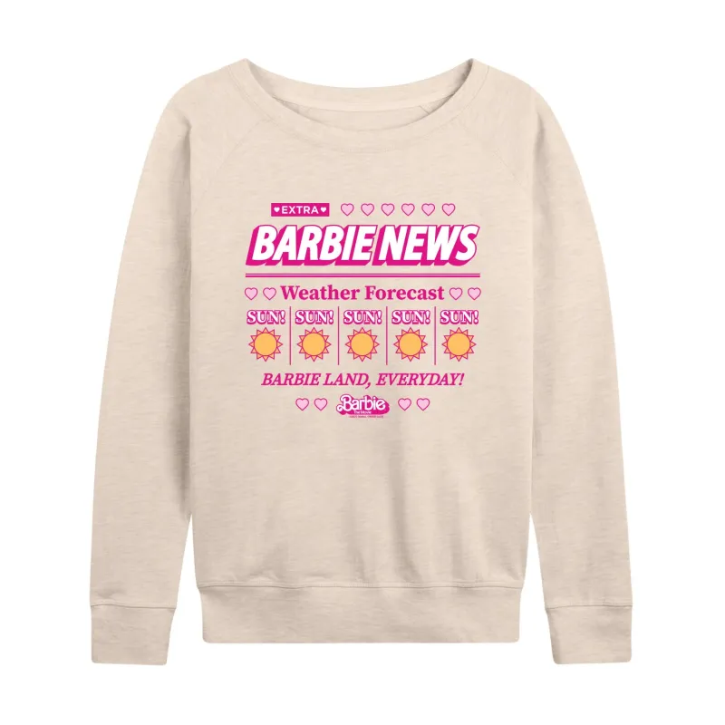 Barbie the Movie - Barbie Land New Weather Forecast - Sunny - Women's Lightweight French Terry Long Sleeve Shirt sold by Zulily