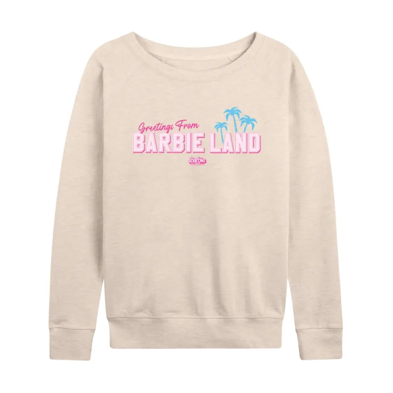 Barbie the Movie - Greetings from Barbie Land - Women's Lightweight French Terry Long Sleeve Shirt sold by Zulily