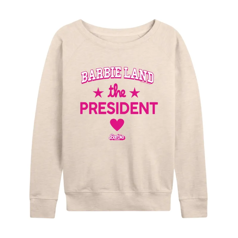 Barbie the Movie - Barbie Land President - Women's Lightweight French Terry Long Sleeve Shirt sold by Zulily