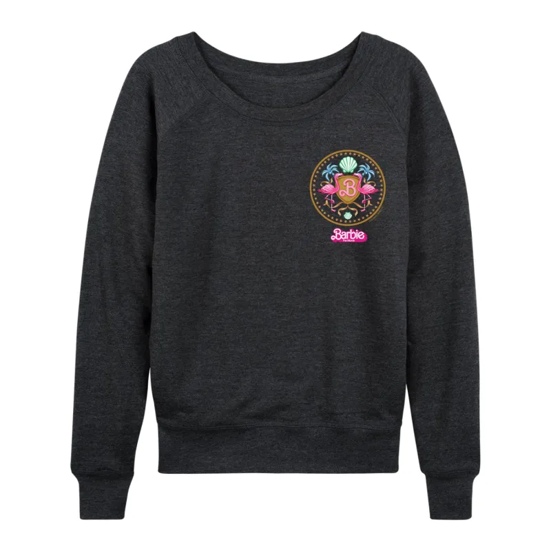 Barbie the Movie - Barbie Crest Full Color - Women's Lightweight French Terry Long Sleeve Shirt sold by Zulily