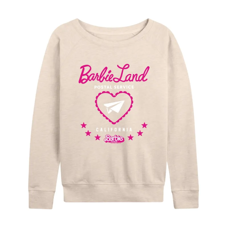 Barbie the Movie - Barbie Land Postal Service - Women's Lightweight French Terry Long Sleeve Shirt sold by Zulily