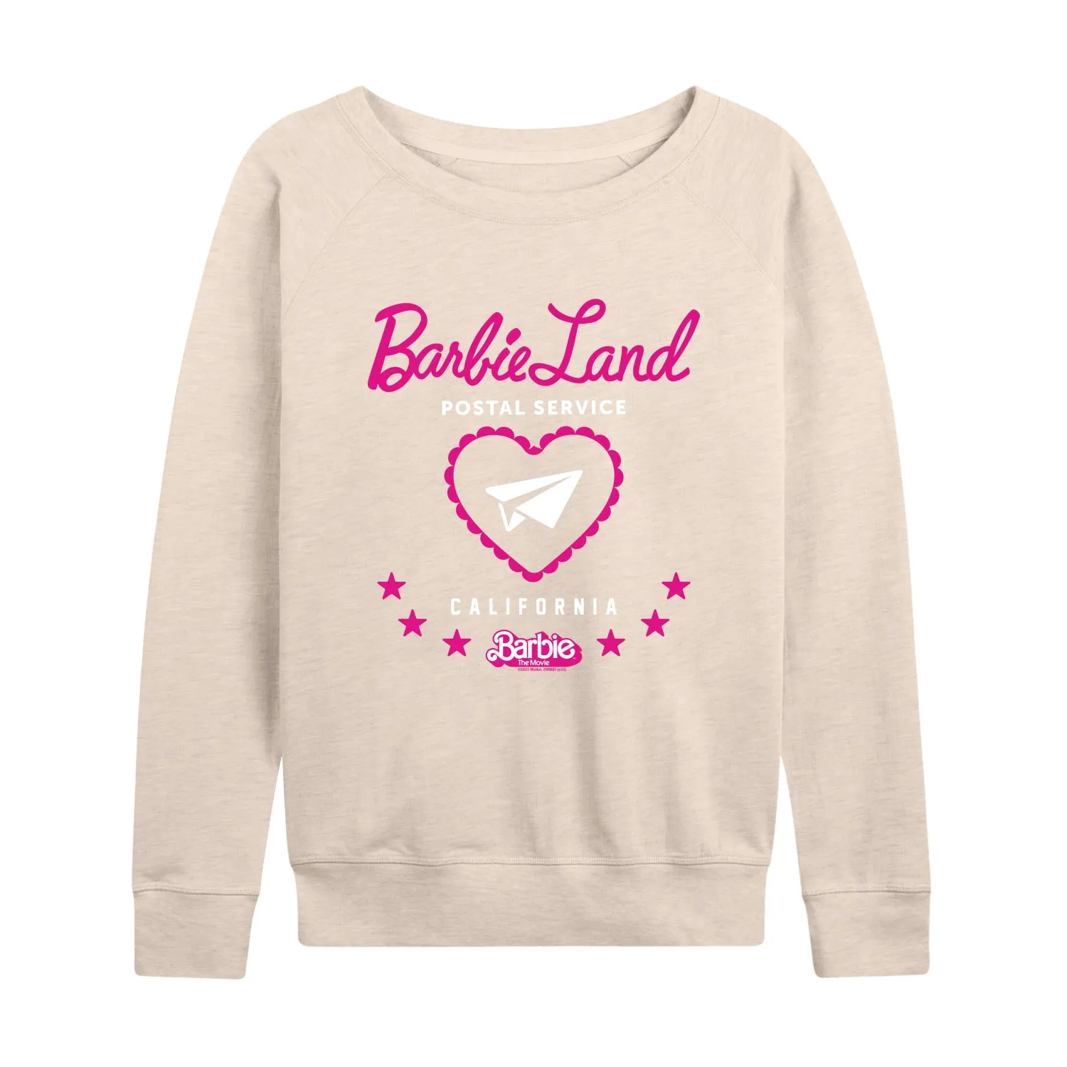 Barbie the Movie - Barbie Land Postal Service - Women's Lightweight French Terry Long Sleeve Shirt sold by Zulily