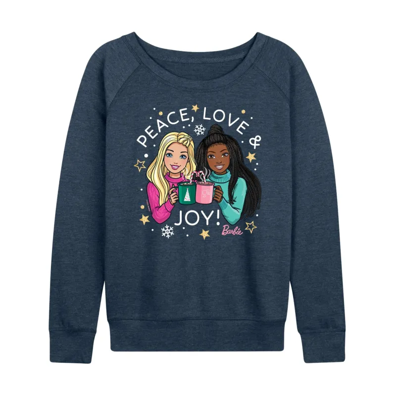 Barbie - Holidays & Christmas - Peace Love & Joy - Women's Lightweight French Terry Long Sleeve Shirt sold by Zulily