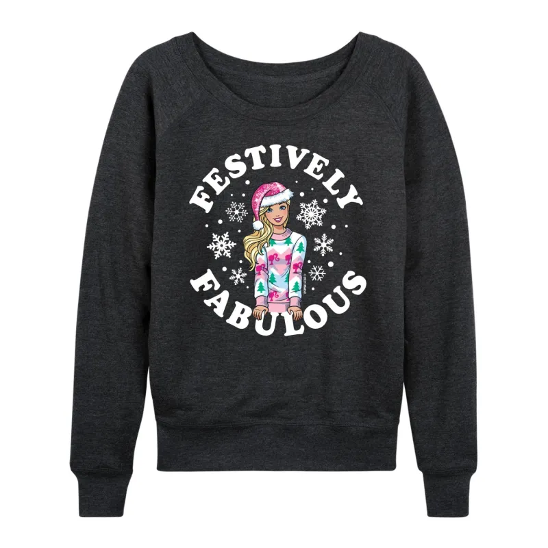 Barbie - Holidays & Christmas - Festively Fabulous - Women's Lightweight French Terry Long Sleeve Shirt sold by Zulily