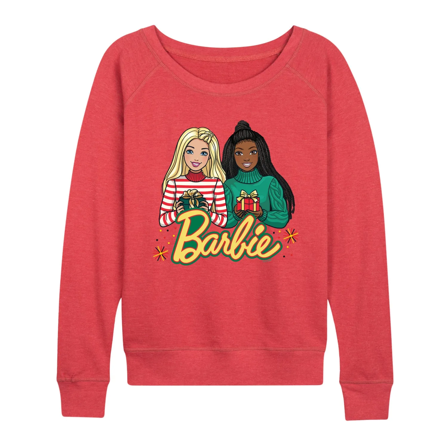 Barbie - Winter Holiday Friends - Women's Lightweight French Terry Long Sleeve Shirt sold by Zulily