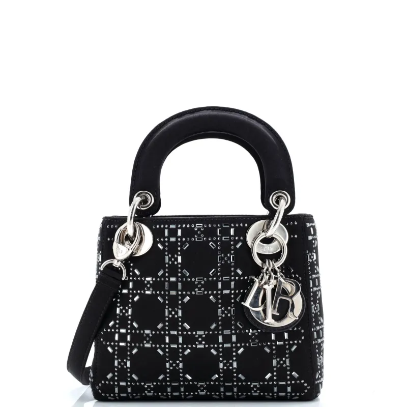 Christian Dior Pre-Loved Lady Dior Crystal Embellished Cannage Quilt Satin Mini Bags sold by Zulily