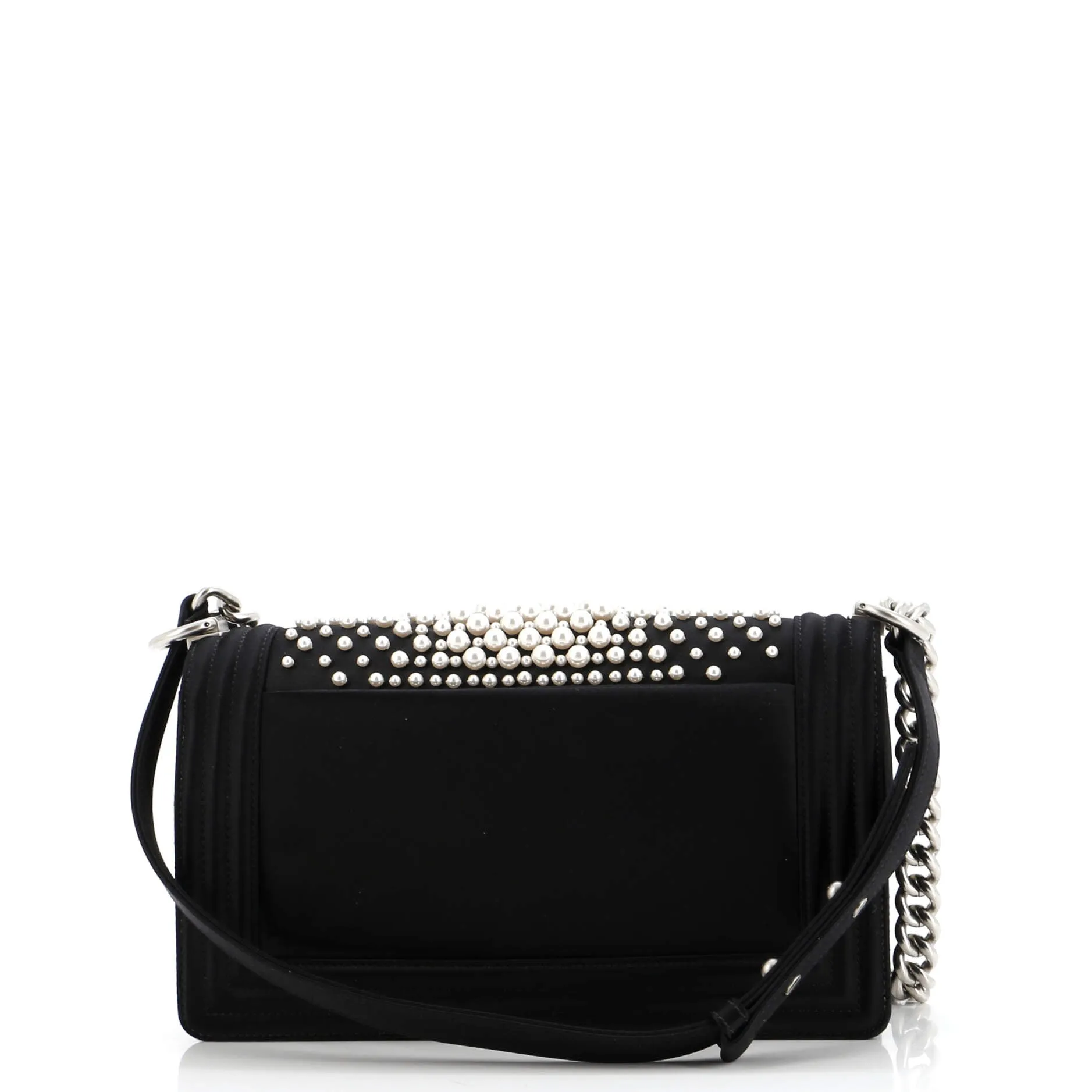 Pre-Loved Chanel Boy Flap Bag Pearl Embellished Satin Old Medium sold by Zulily product image thumbnail 3
