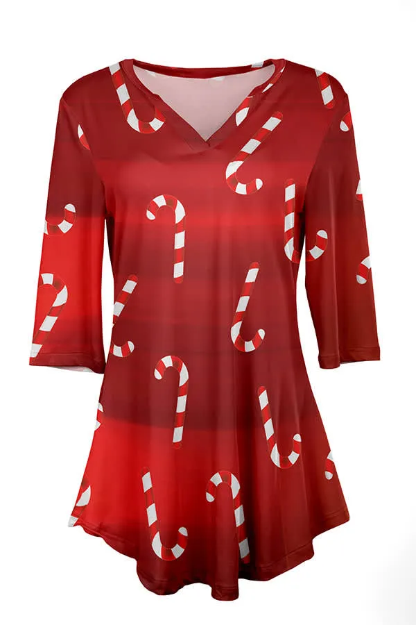 Lily by Firmiana Women's 3/4 Sleeve Notch Neck Tunic Red & White Candy Cane Holiday Print sold by Zulily product image thumbnail 4