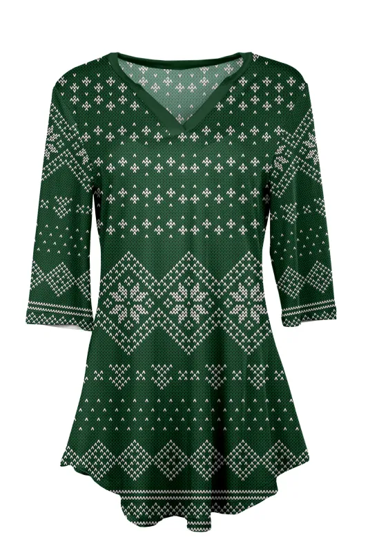 Lily by Firmiana Women's 3/4 Sleeve Notch Neck Tunic Emerald Fair Isle Holiday Sweater Print sold by Zulily