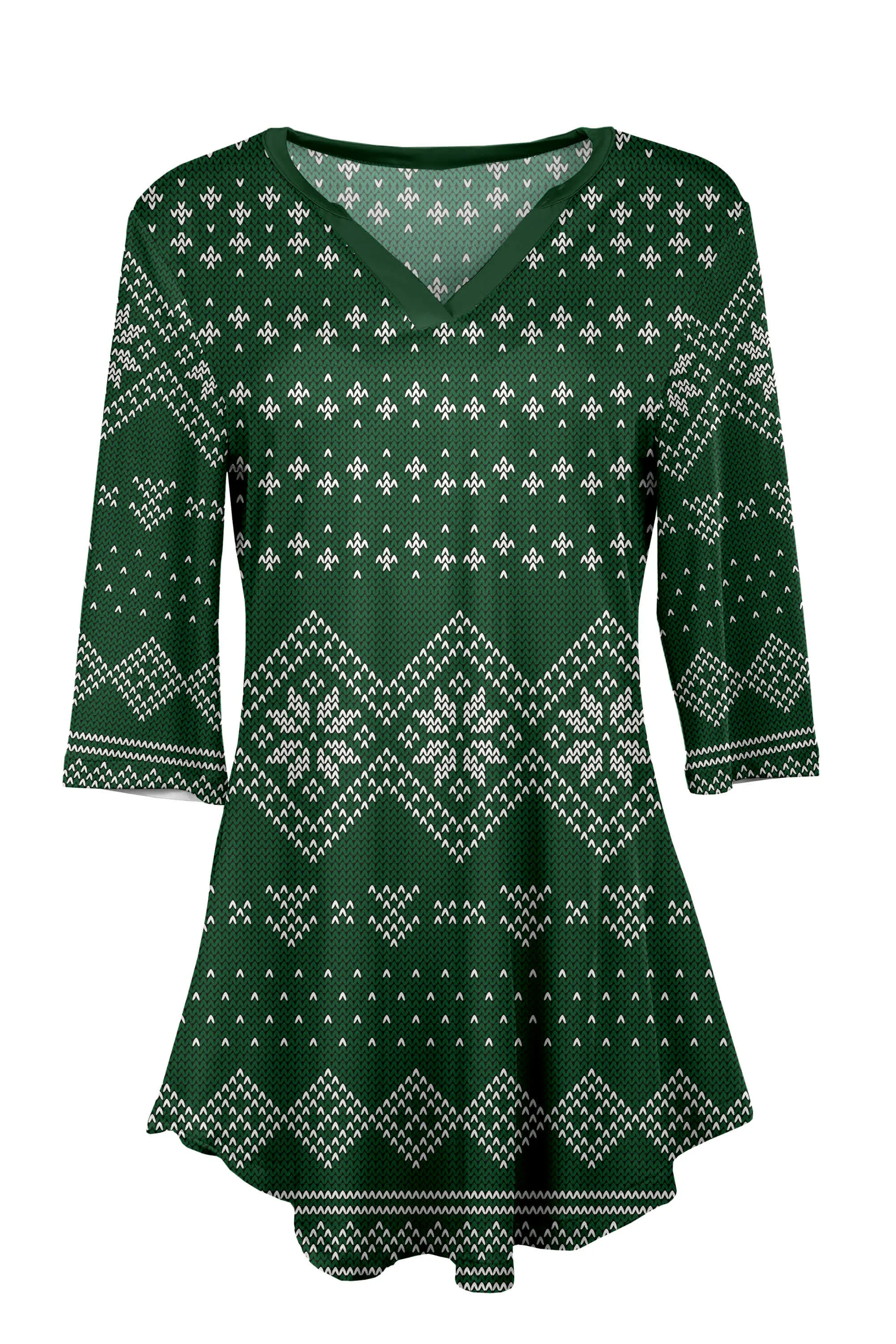 Lily by Firmiana Women's 3/4 Sleeve Notch Neck Tunic Emerald Fair Isle Holiday Sweater Print sold by Zulily