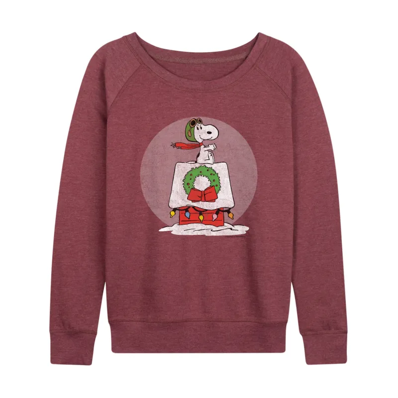 Peanuts - Snoopy Christmas House - Women's French Terry Long Sleeve Pullover sold by Zulily