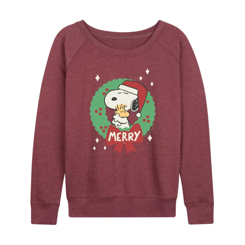 Peanuts - Merry Christmas Snoopy - Women's French Terry Long Sleeve Pullover sold by Zulily