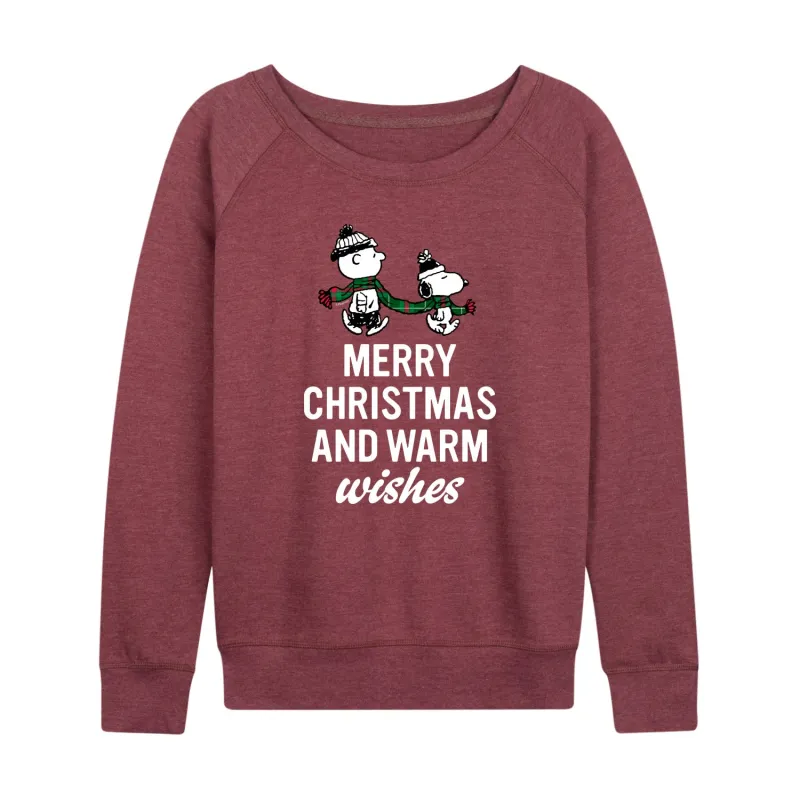 Peanuts - Merry Xmas Warm Wishes - Women's French Terry Long Sleeve Pullover sold by Zulily