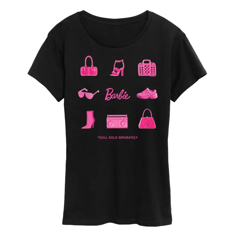 Barbie - Iconic Purse, Shoes, Sunglasses, & Boombox - Doll Sold Separately - Women's Short Sleeve Graphic T-Shirt sold by Zulily