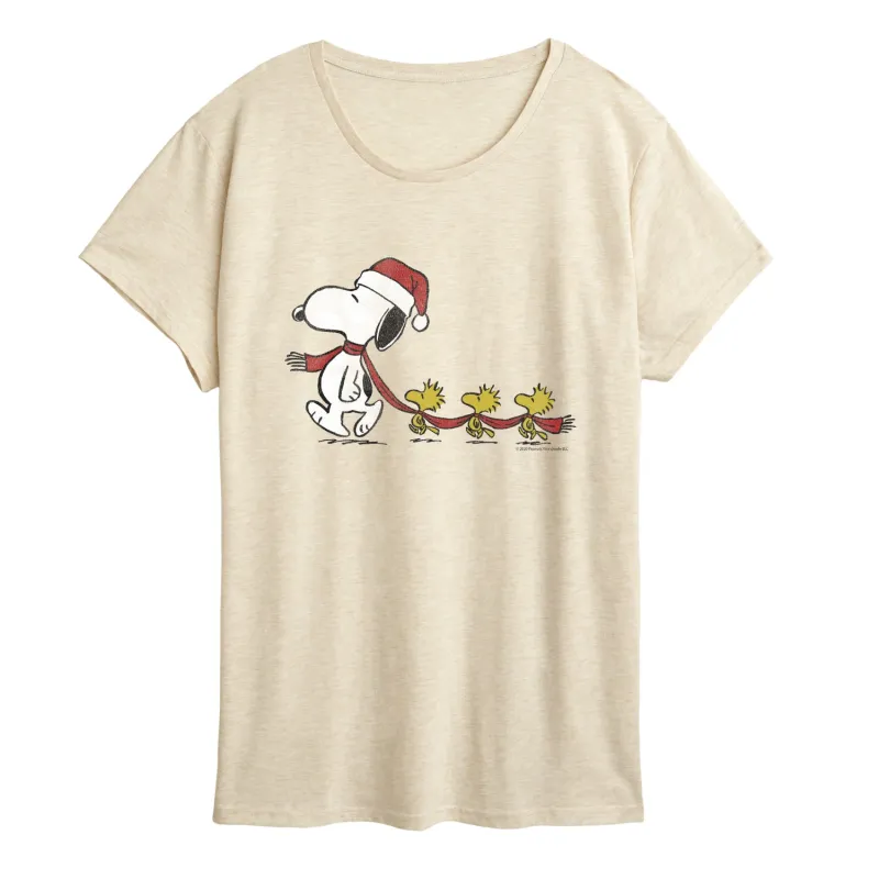 Peanuts - Christmas Snoopy & Woodstock - Women's Short Sleeve Graphic T-Shirt sold by Zulily